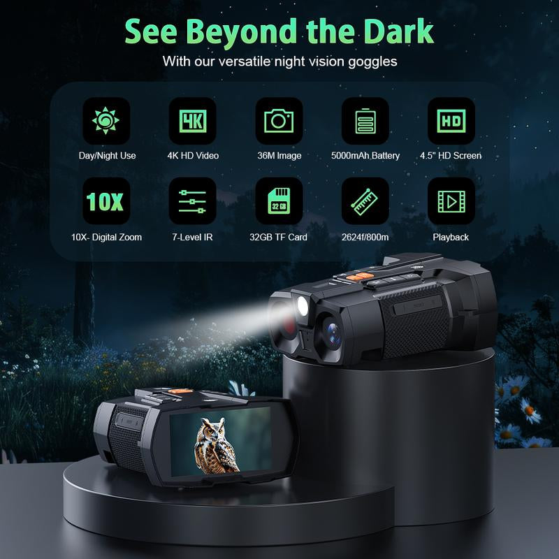 Nitehawk 4K Night Vision Binoculars - 10X Zoom, Rechargeable, 32GB SD Card Included -
