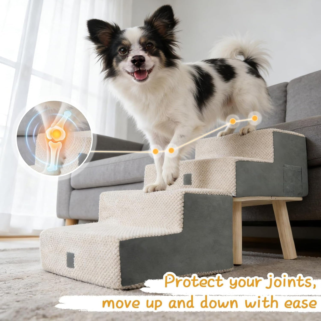 Dog Stairs 4 Step Foldable Pet Step for Couch & Bed