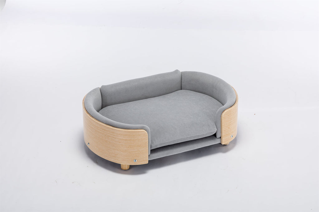 Scandinavian Style Elevated Dog Bed Sofa Velvet Cushion Mid Size Light Grey