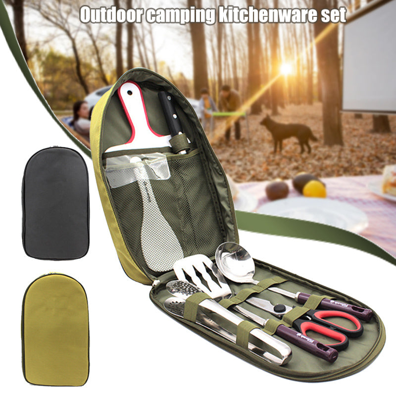 8pcs Camp Kitchen Cooking Utensil Set Travel Organizer Grill Accessories Portable Compact Gear