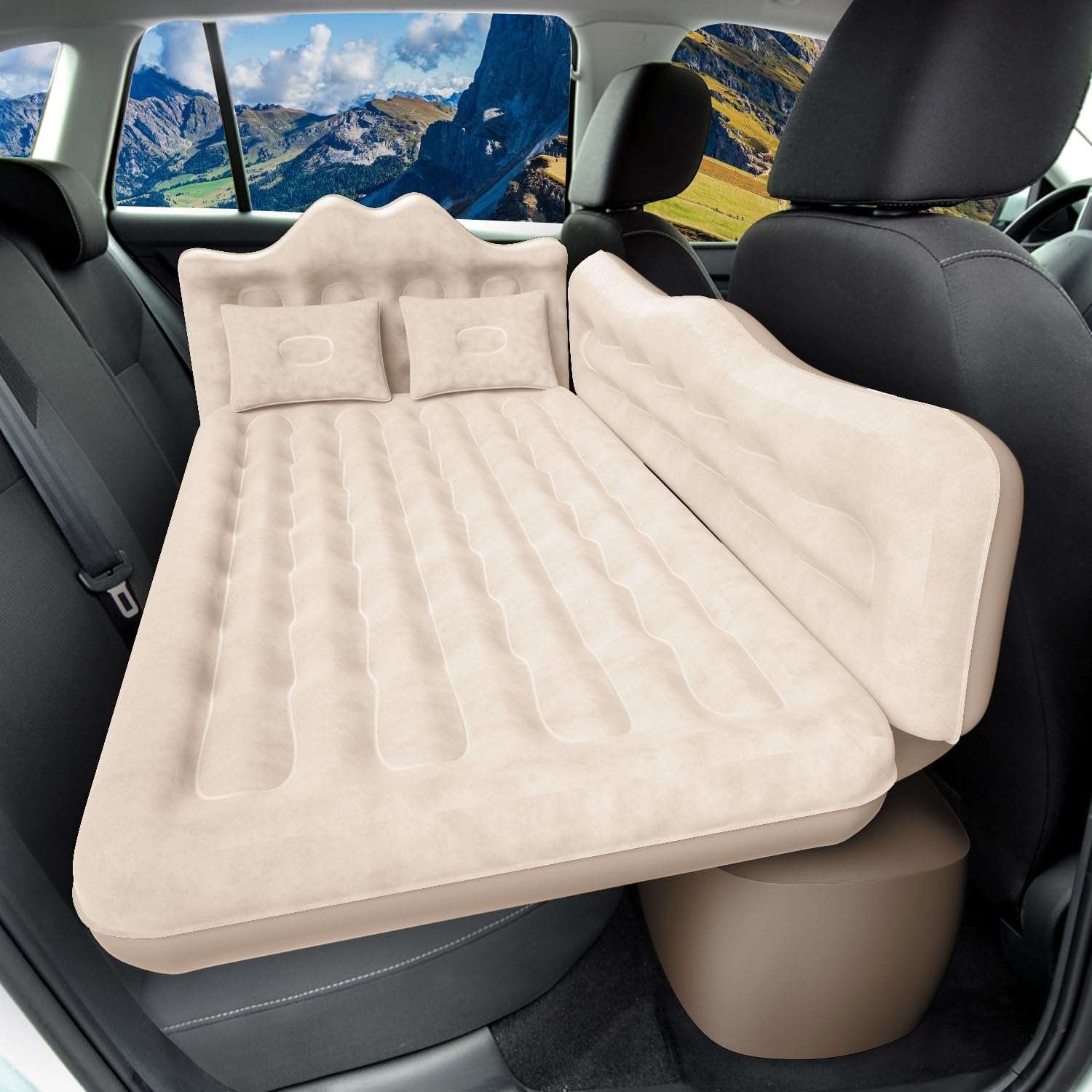 Inflatable Air Mattress for SUV, Truck & Van Camping Bed with Pump & Pillows, Beige