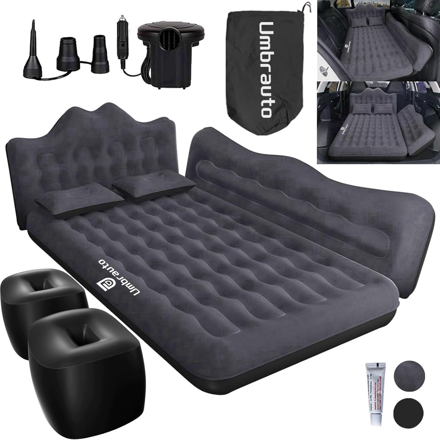 Wide Air Mattress Inflatable for SUV, Truck & Van Back Seat Camping Bed with Pump & Pillows,Black