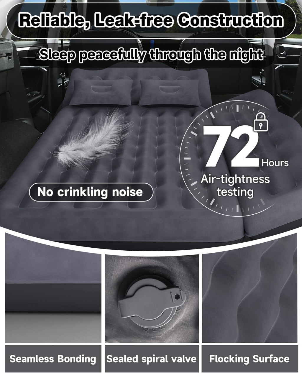 Wide Air Mattress Inflatable for SUV, Truck & Van Back Seat Camping Bed with Pump & Pillows,Black