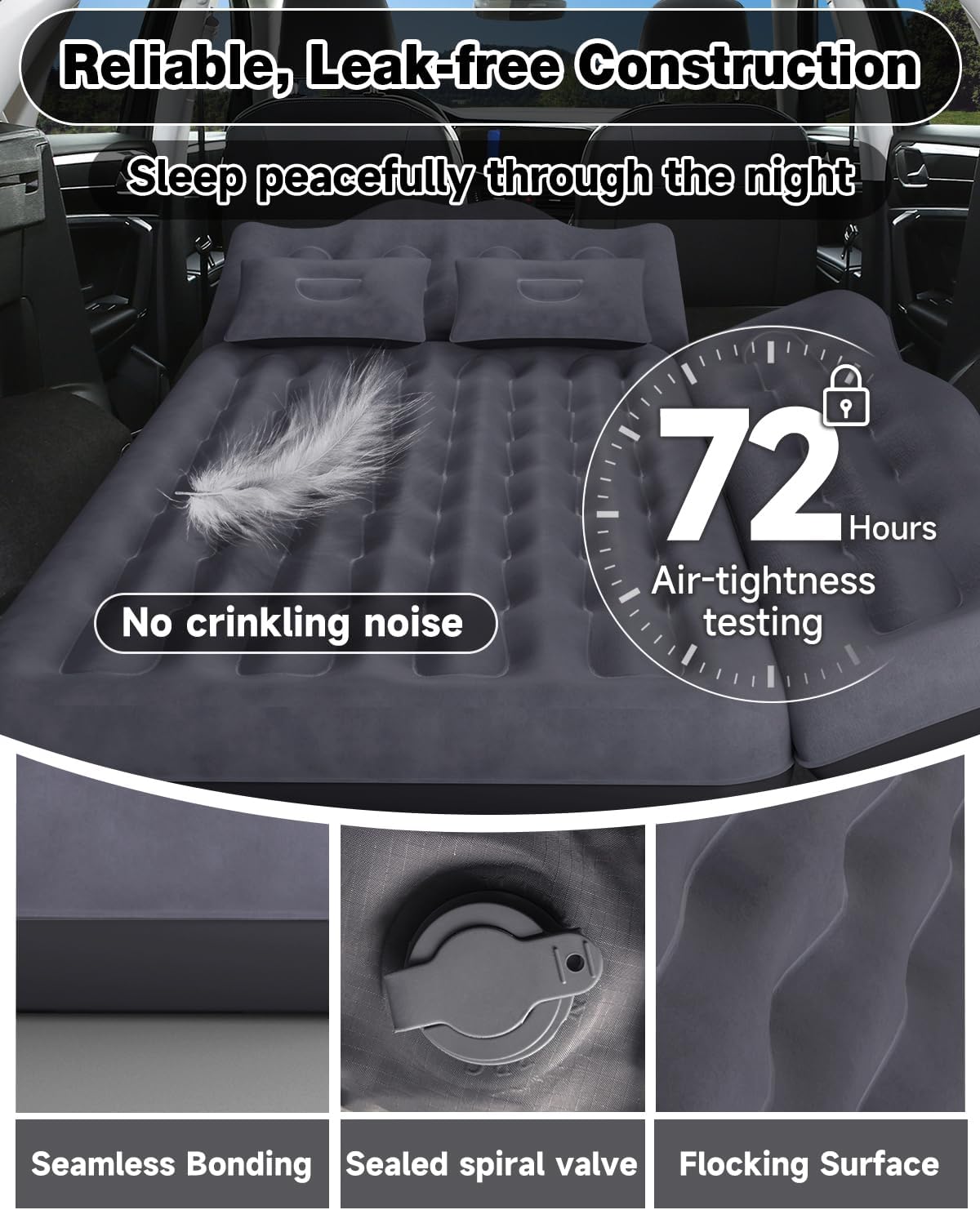 Wide Air Mattress Inflatable for SUV, Truck & Van Back Seat Camping Bed with Pump & Pillows,Black