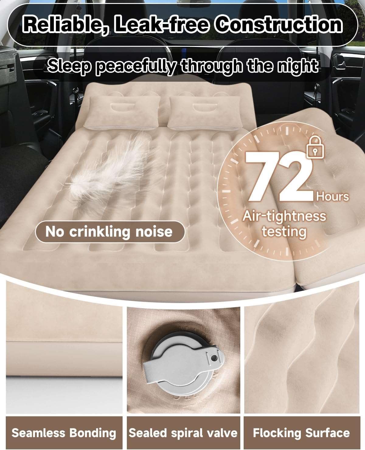 Inflatable Air Mattress for SUV, Truck & Van Camping Bed with Pump & Pillows, Beige