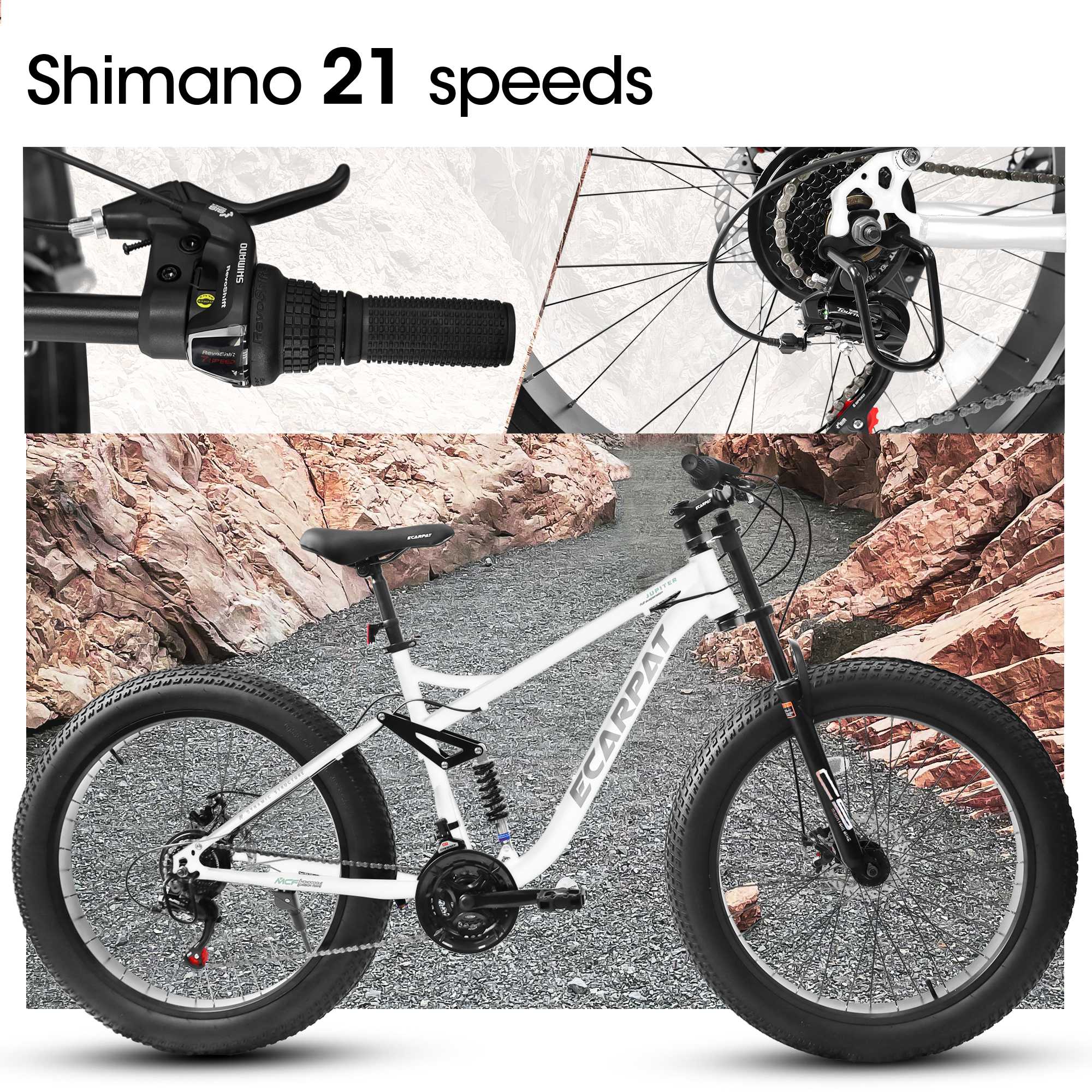 26" Men's Full-Suspension Fat Tire Mountain Bike (Black) - Shimano 21-Speed & Dual Disc Brakes