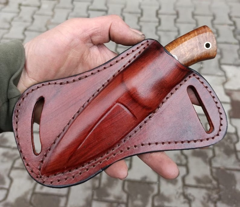 Hunting Knife 1095 Carbon Steel and Walnut Wood Handle -Blacksmith Made Camping Knife - Bushcraft Knife - Survival Knife with Sheath