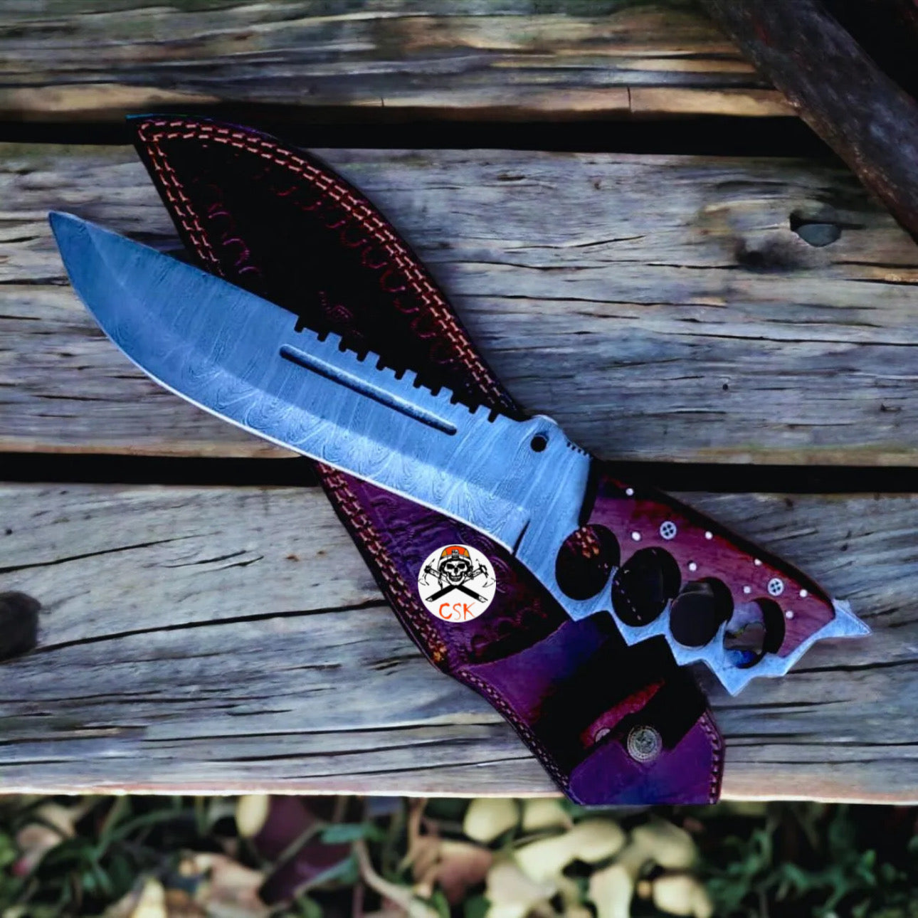 Handmade Damascus Tactical Knuckle Knife with Full Tang handle