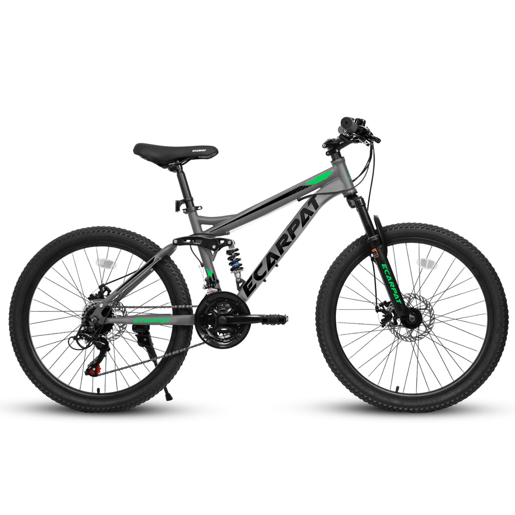 24" TrailX Adult Mountain Bike | 21-Speed Full Suspension (Gray)