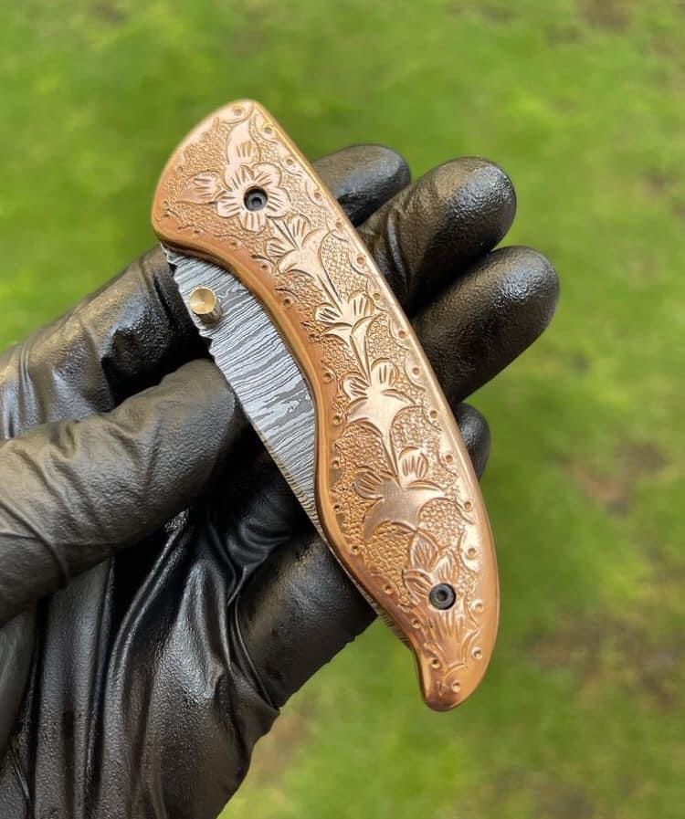Custom Handmade Damascus Blade EDC Folding Pocket Knife