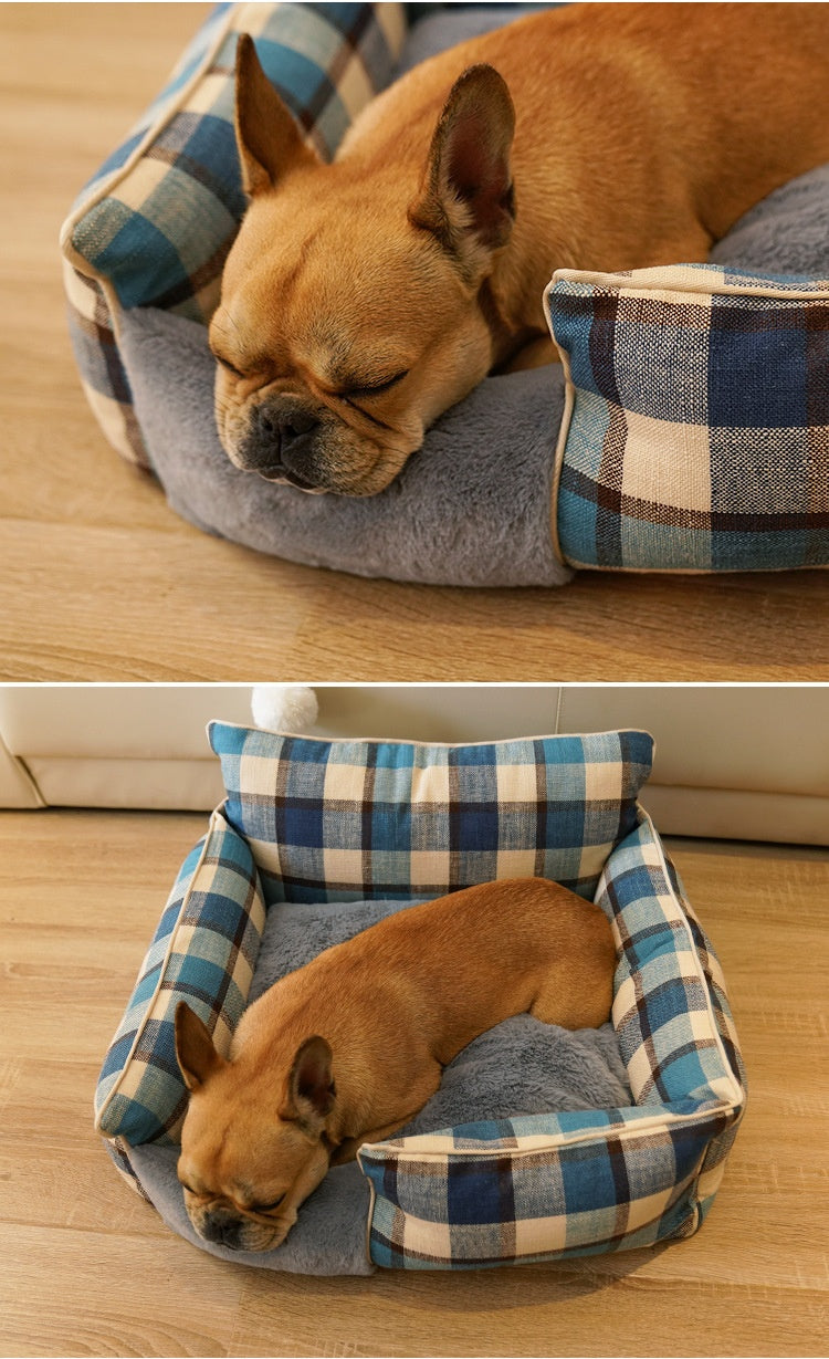 Retro Plaid All-Season Washable Pet Bed, Chew-Resistant For Small Medium Dogs & Cats