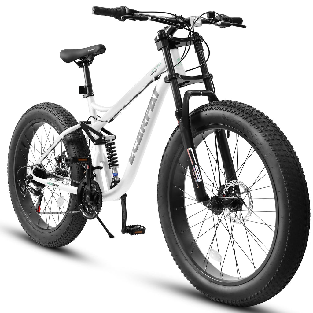 26" Men's Full-Suspension Fat Tire Mountain Bike (Black) - Shimano 21-Speed & Dual Disc Brakes