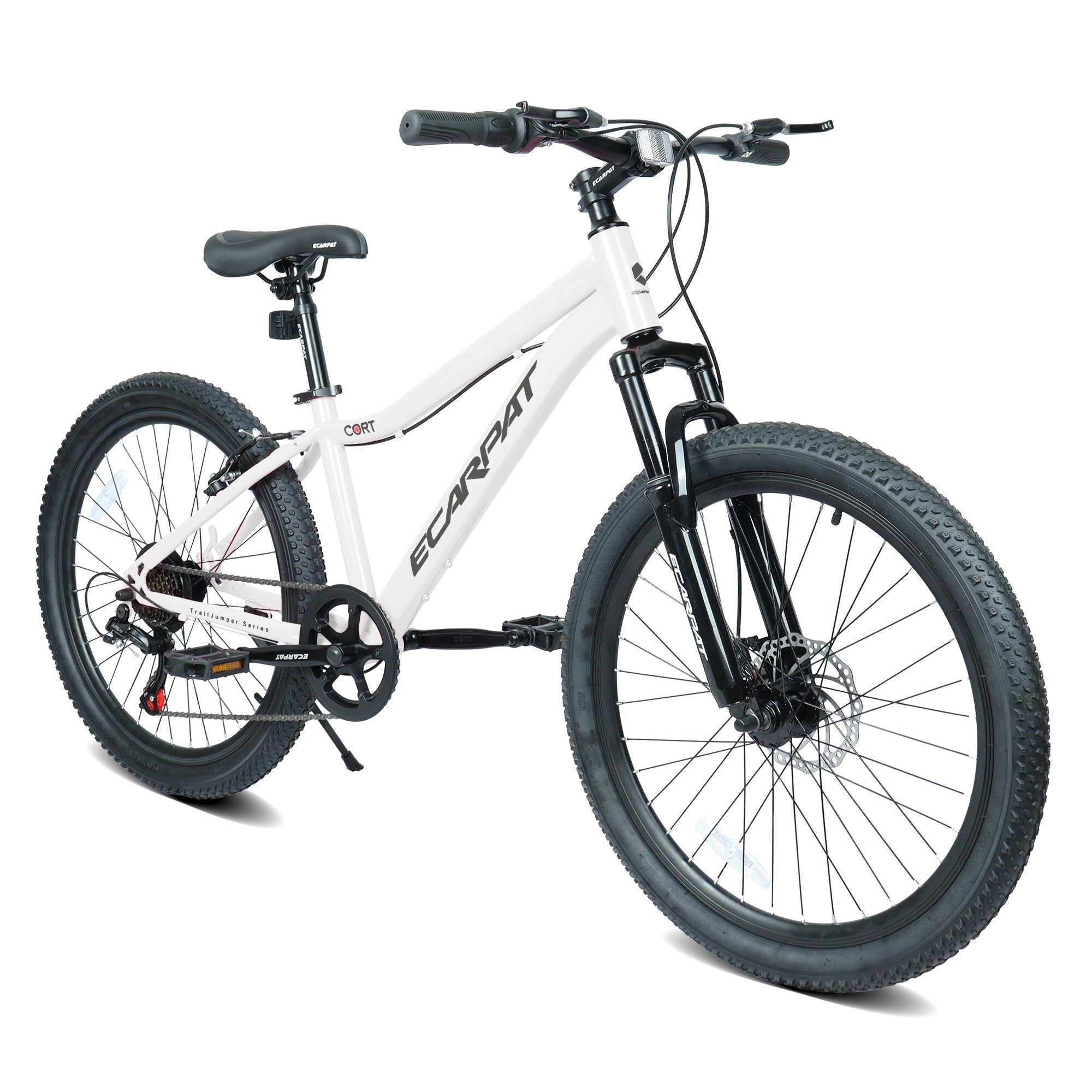 24" Youth Mountain Bike (White) - 7-Speed, Front Suspension & Hybrid Brakes