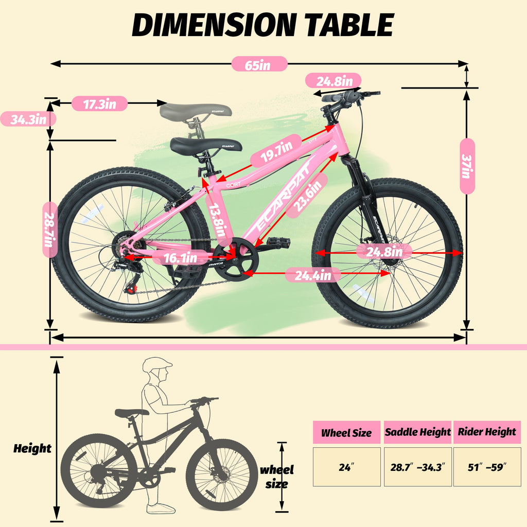 24" Youth Mountain Bike (Pink) - 7-Speed, Front Suspension & Hybrid Brakes