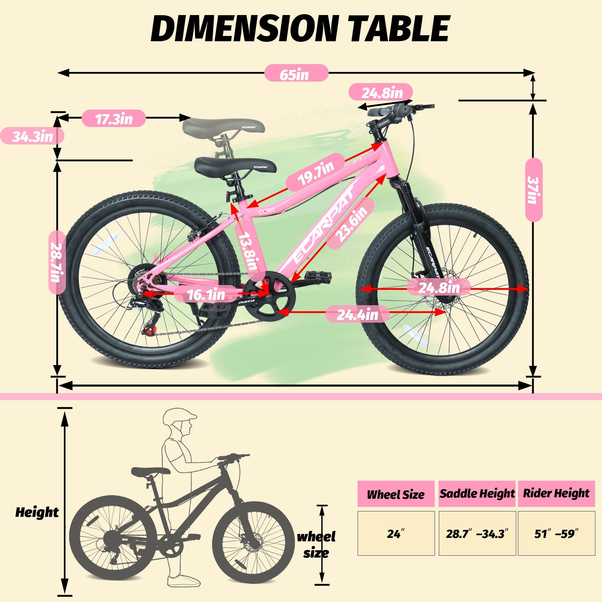 24" Youth Mountain Bike (Pink) - 7-Speed, Front Suspension & Hybrid Brakes