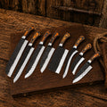 8-Piece Hand Forged Carbon Steel Kitchen Knife Set with Exotic Wood Handles