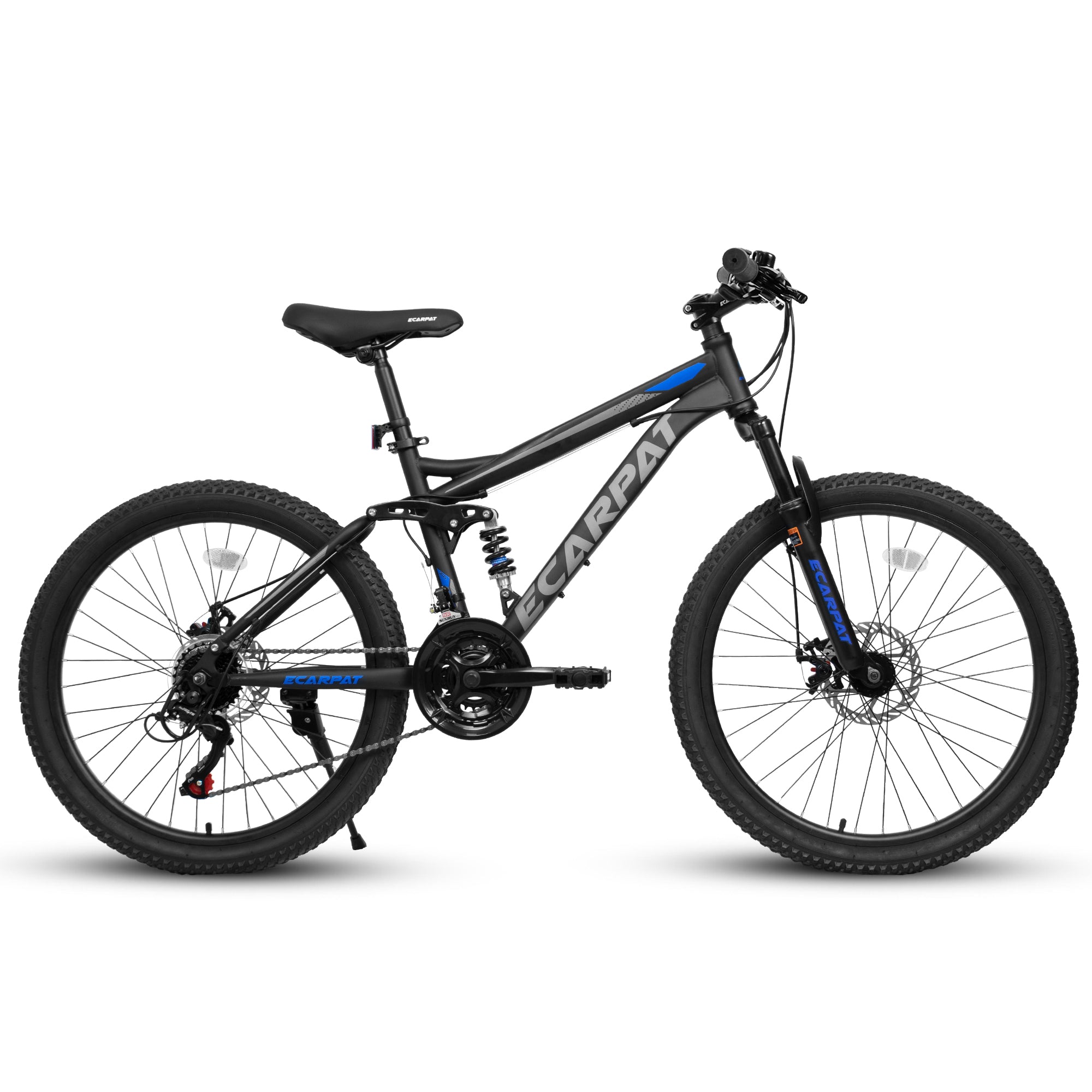 24" TrailX Adult Mountain Bike | 21-Speed Full Suspension (Black)