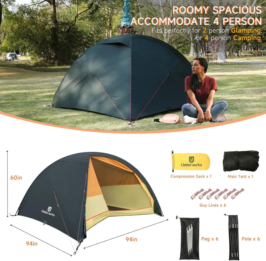 4 Person Ultralight Waterproof 3-Season Dome Tent