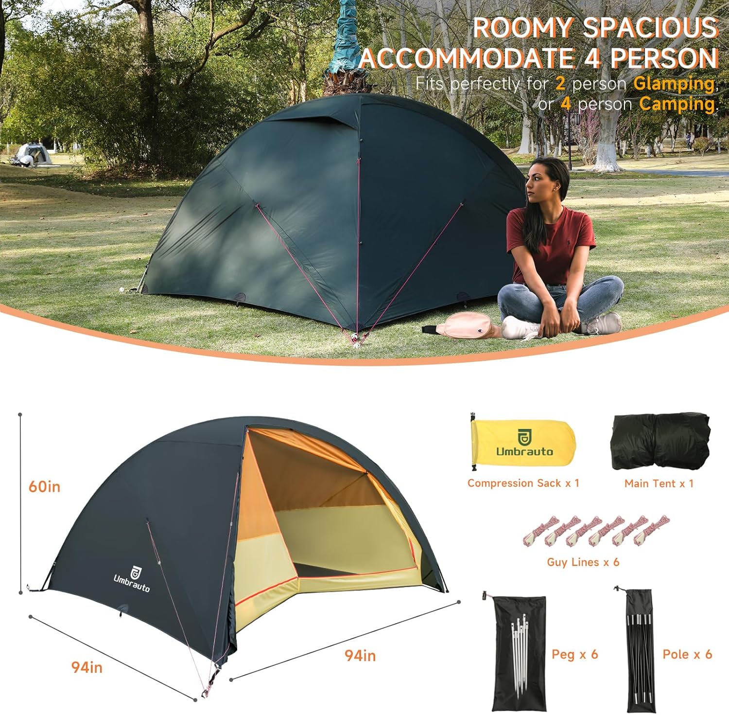 4 Person Ultralight Waterproof 3-Season Dome Tent