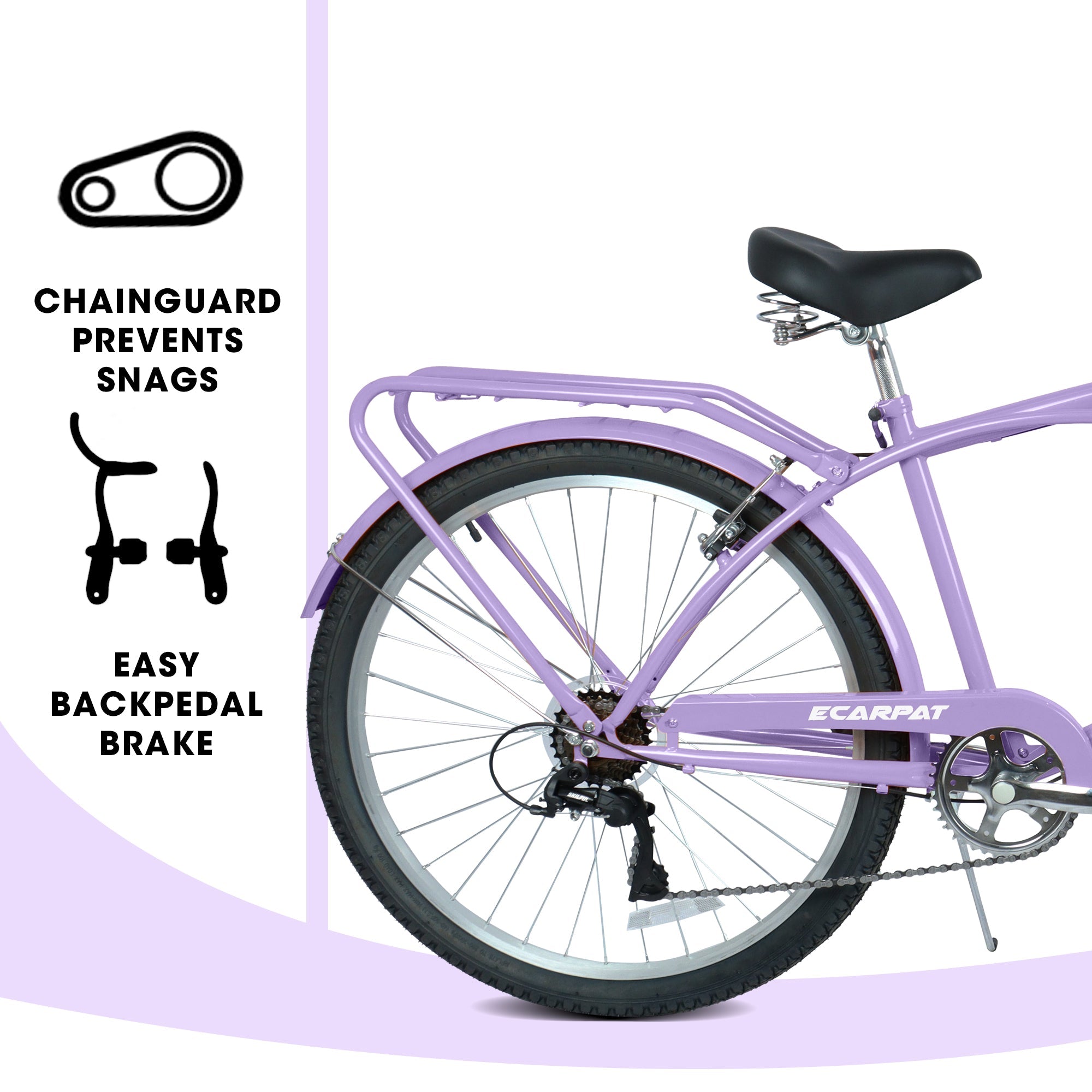 26" 7-Speed Beach Cruiser Bike (Gold/White) - Step-Through Frame & Rear Cargo Rack