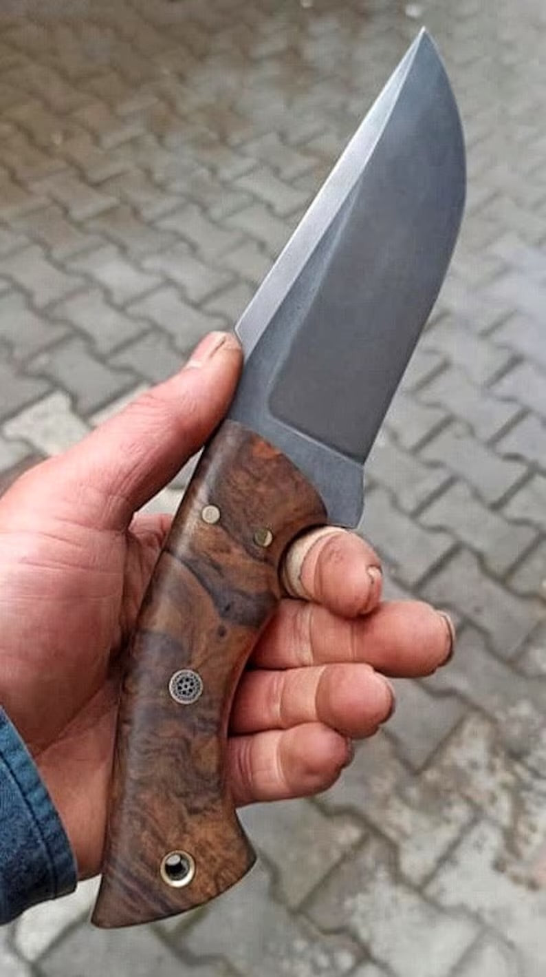 Hunting Knife 1075 Carbon Steel and Walnut Wood Handle - Blacksmith Made Camping Knife - Tactical Knife - Survival Knife with Sheath