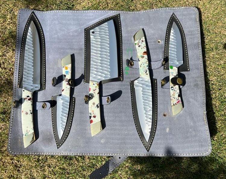 (5PCS)Hand Forged J2 steel Fixed Blade XL Kitchen set