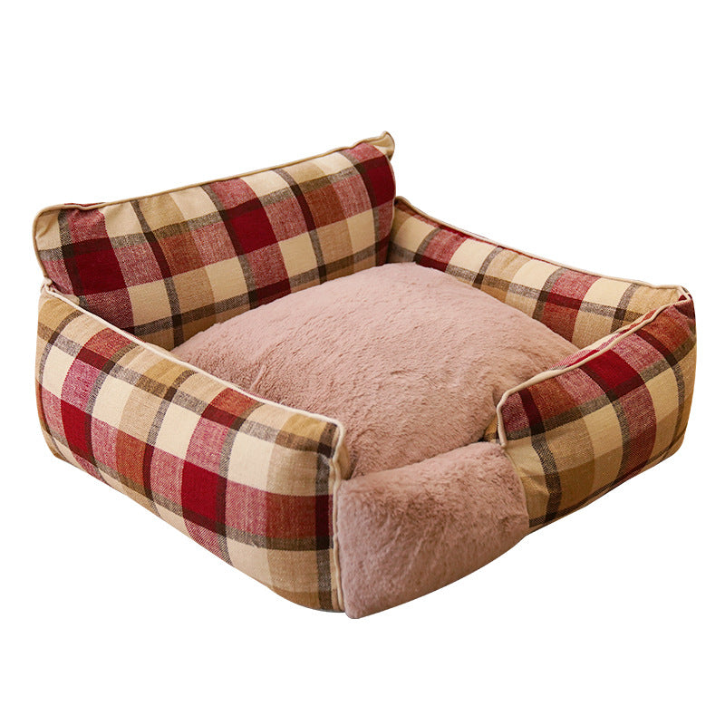 Retro Plaid All-Season Washable Pet Bed, Chew-Resistant For Small Medium Dogs & Cats