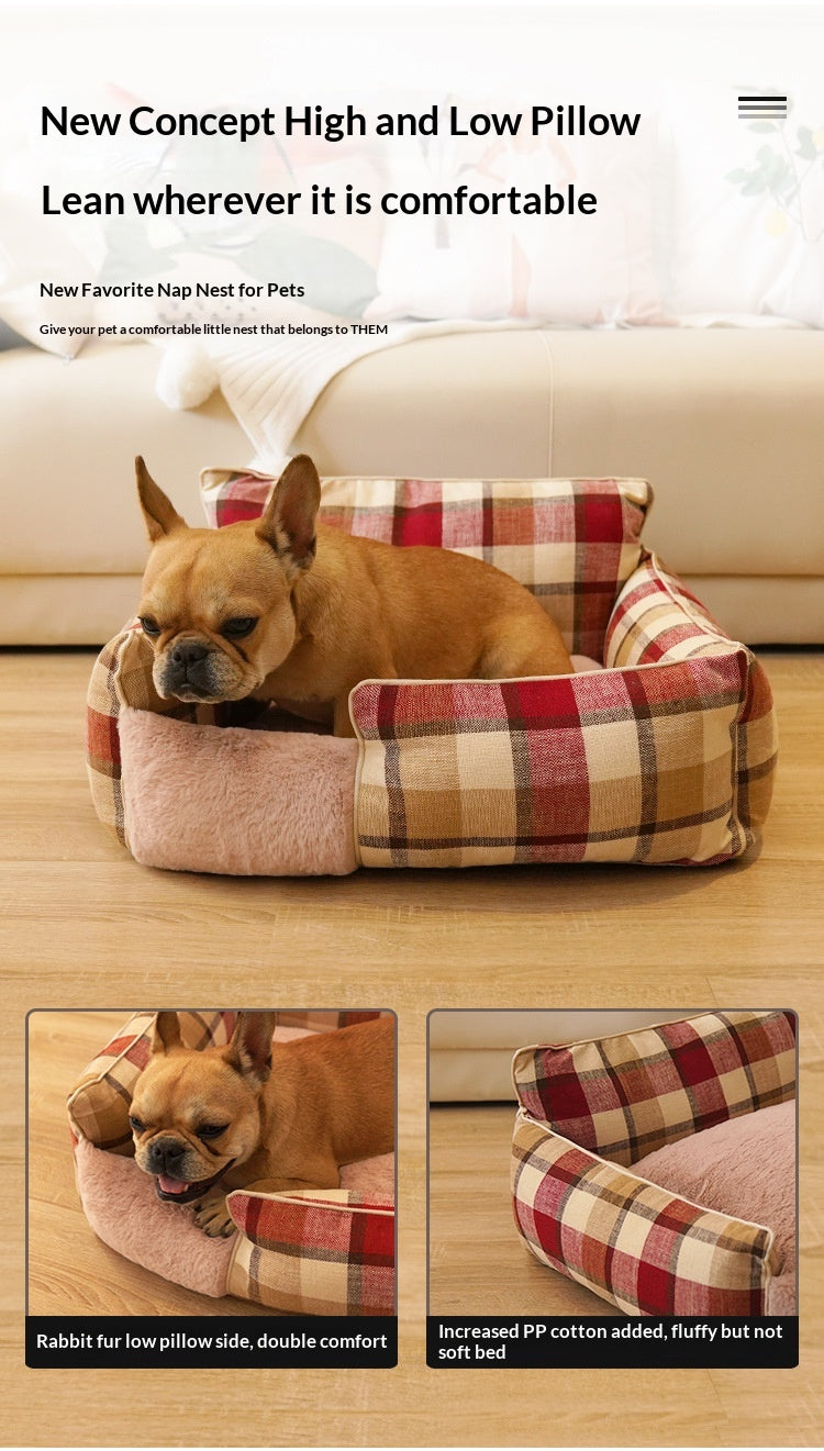 Retro Plaid All-Season Washable Pet Bed, Chew-Resistant For Small Medium Dogs & Cats