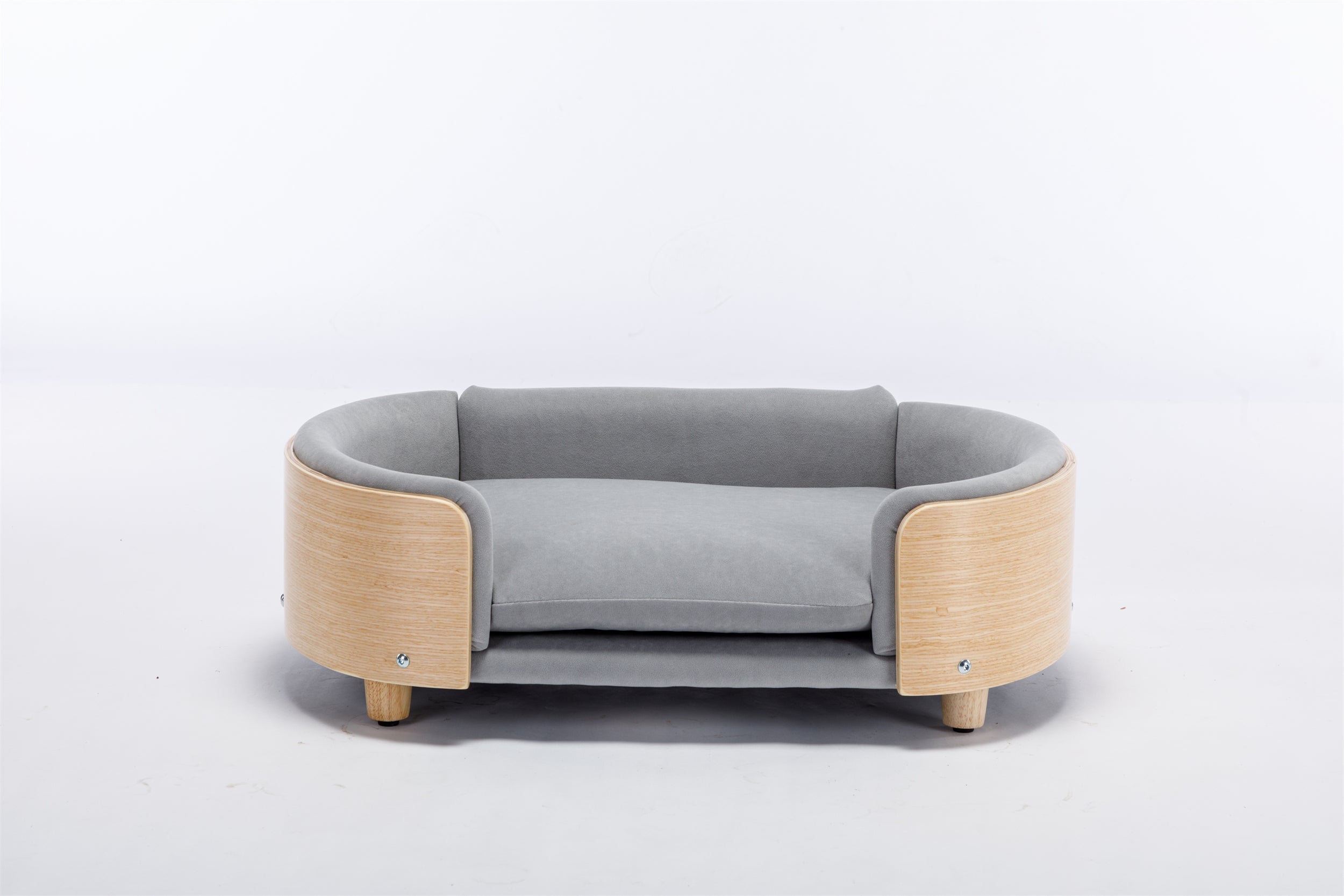 Scandinavian Style Elevated Dog Bed Sofa Velvet Cushion Mid Size Light Grey