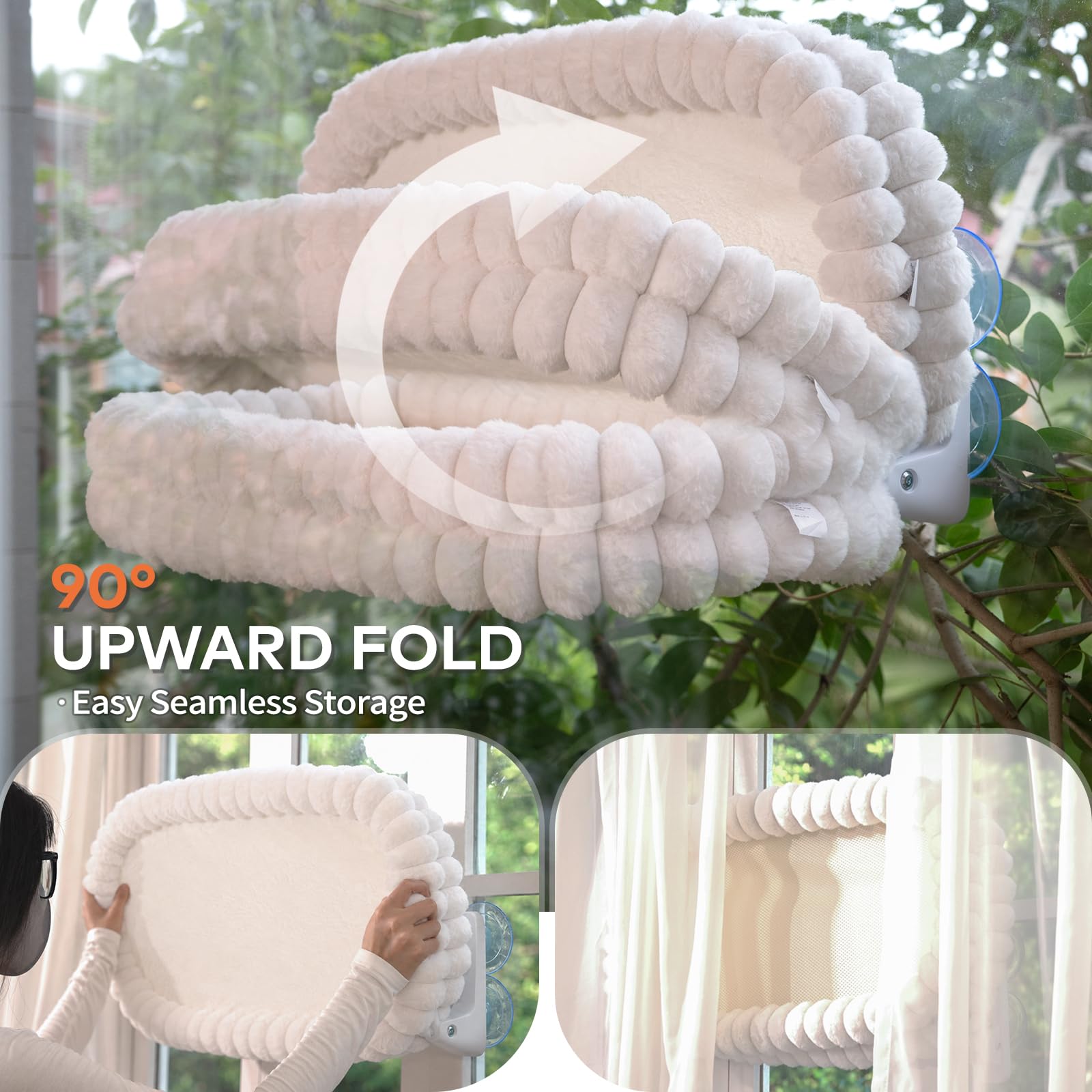 Cloud Cat Window Perch For Indoor Cats Hammock Bed Foldable Reversible Cushion Removable Washable, Breathable Soft All-Season, Sturdy Strong Suction Cups Support, Cordless