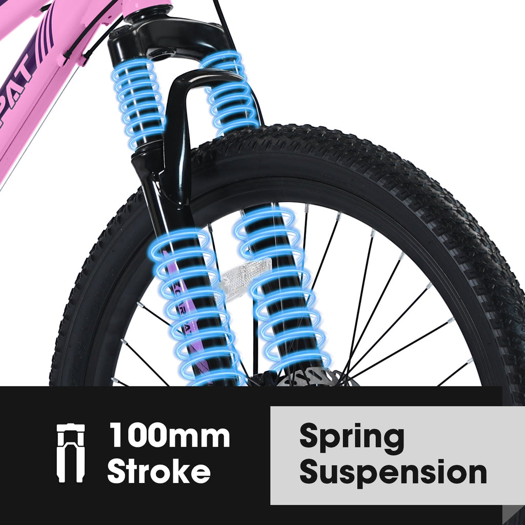 24" Women & Teen Mountain Bike (White/Pink) - Shimano 21-Speed, Dual Disc Brakes & 100mm Front Suspension