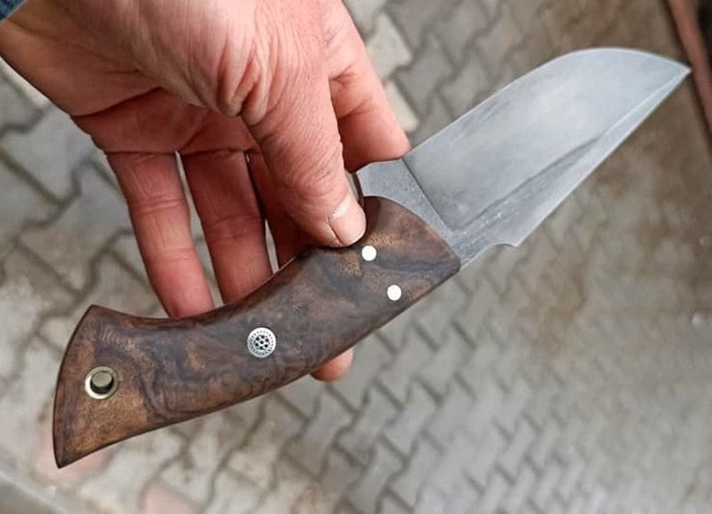 Hunting Knife 1075 Carbon Steel and Walnut Wood Handle - Blacksmith Made Camping Knife - Tactical Knife - Survival Knife with Sheath