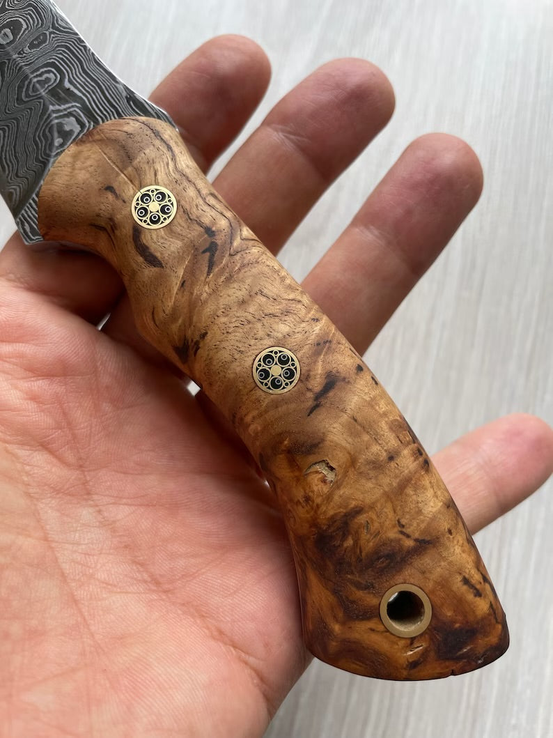 REAL DAMASCUS Hunting Knife Chestnut Handle - 150 Layers - Blacksmith Made - Camping Knife - Damascus Steel Knife - Survival Knife