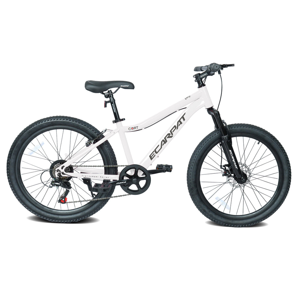 24" Youth Mountain Bike (White) - 7-Speed, Front Suspension & Hybrid Brakes