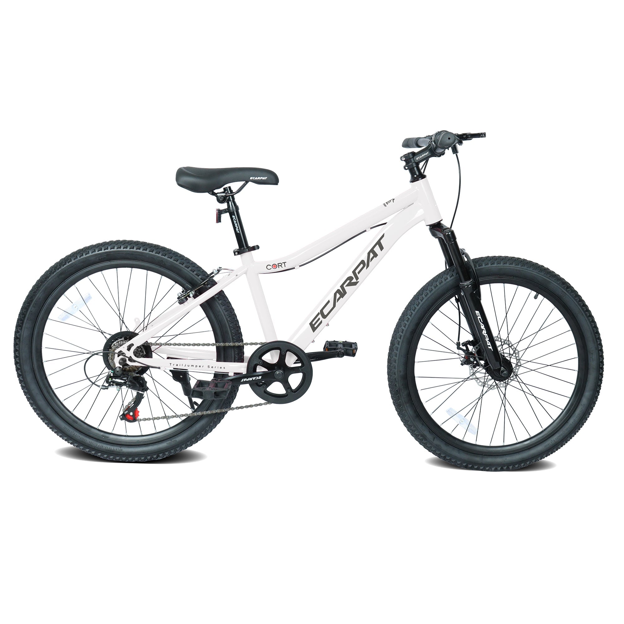 24" Youth Mountain Bike (White) - 7-Speed, Front Suspension & Hybrid Brakes