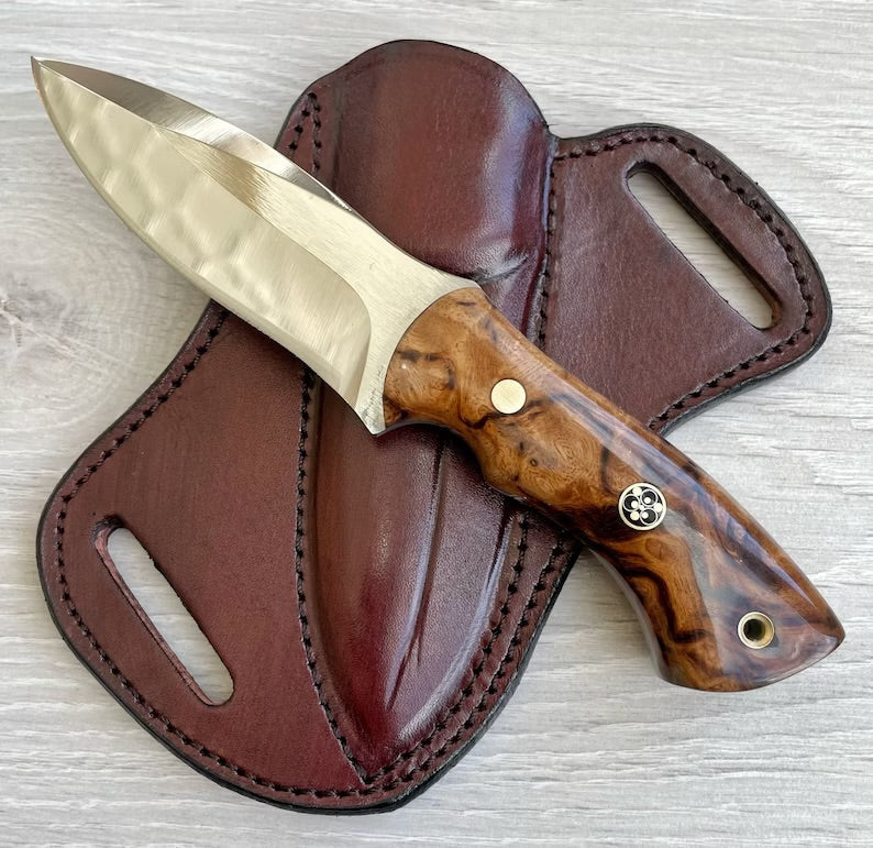 Hunting Knife 1095 Carbon Steel and Walnut Wood Handle -Blacksmith Made Camping Knife - Bushcraft Knife - Survival Knife with Sheath