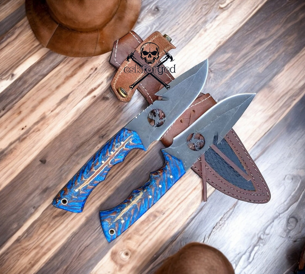 Deer Hook Knife Set Acid Wash Blade & Pinecone Handle