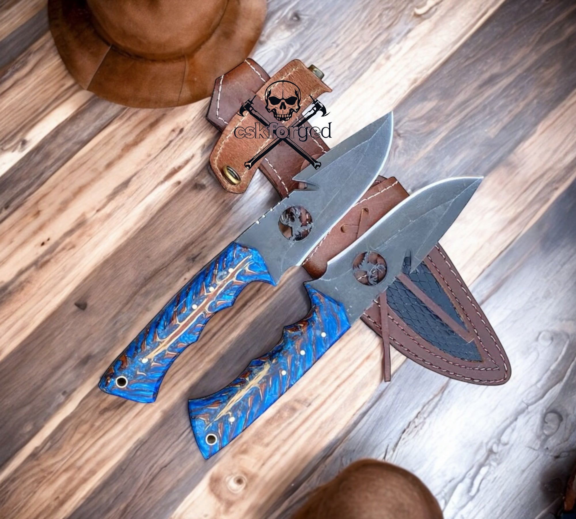 Deer Hook Knife Set Acid Wash Blade & Pinecone Handle