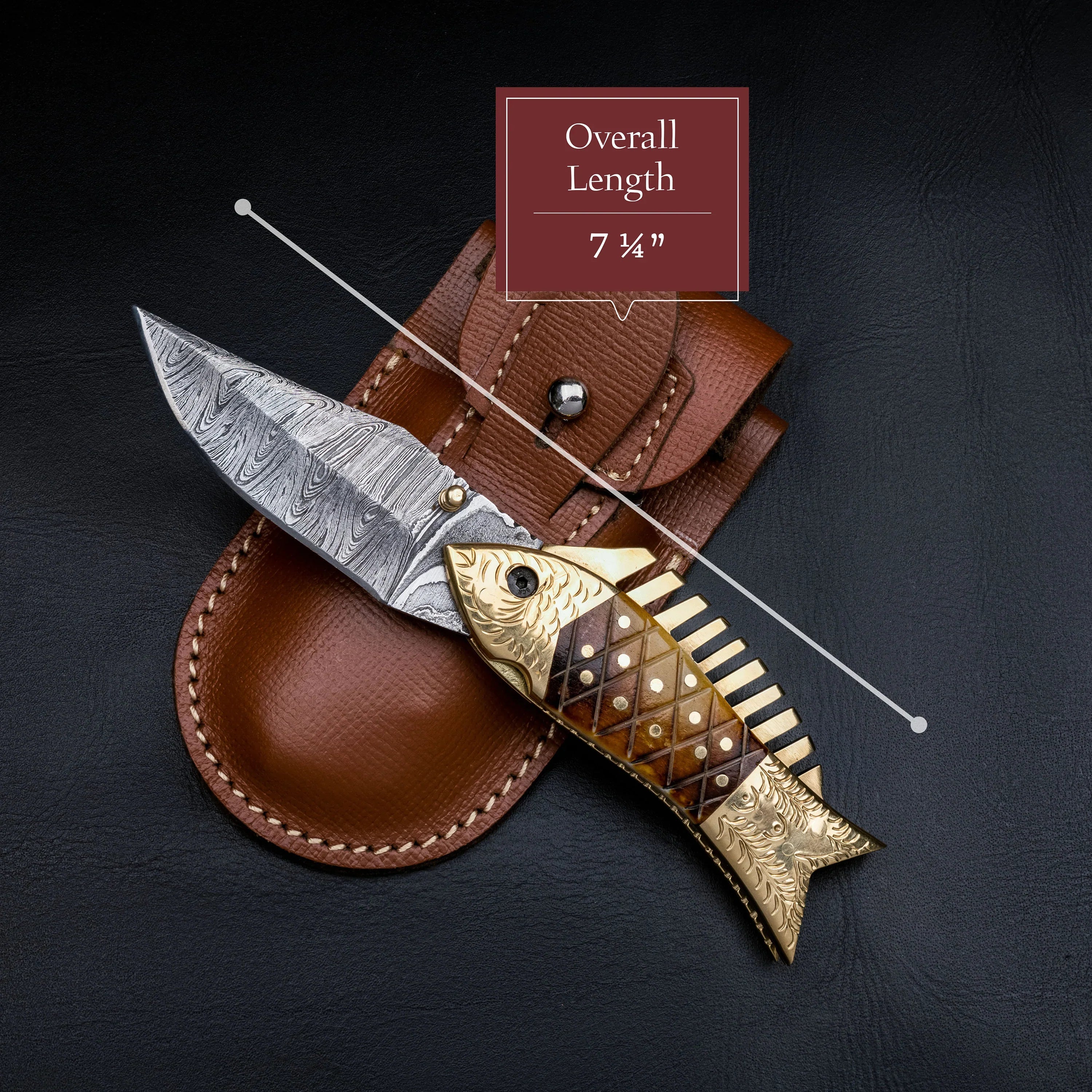 Fish Folding Pocket Knife 7" Damascus Steel Pocket Knife