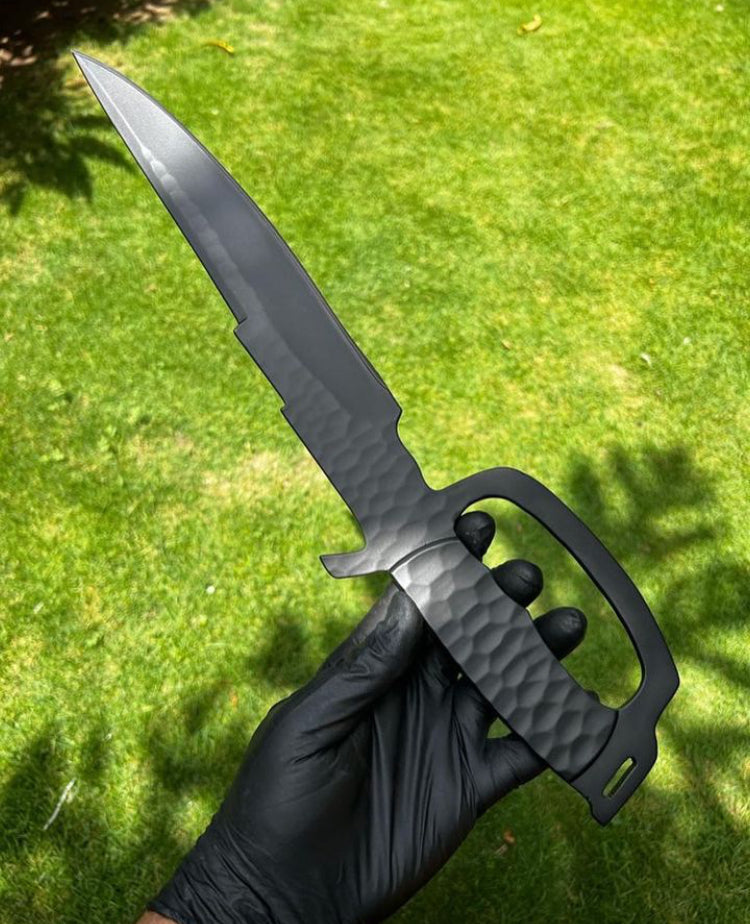 D Guard Custom Made D2 Steel Black Powder Coated Camping Knife