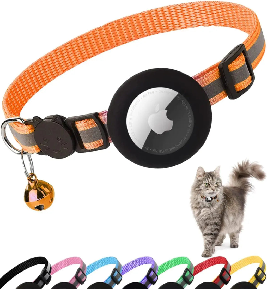AirTag Cat Collar – Secure & Stylish Reflective Breakaway Collar with Holder & Bell