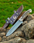 RANCHER BELT KNIFE – DAMASCUS ALONG BLADE WITH PINE CONE HANDLE