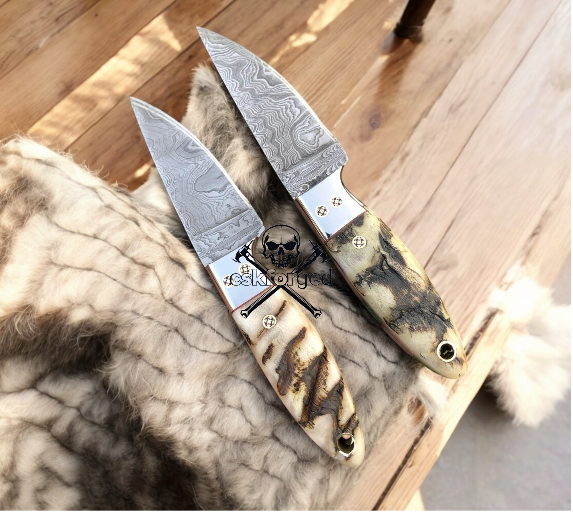 Cowboy Buckaroo Knife Set – Damascus Steel Blades