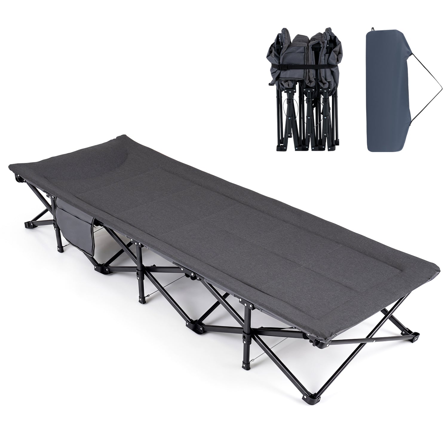 Camping Cot with Padded Pillow and Storage Pouch - Gray