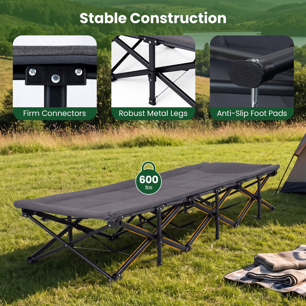 Camping Cot with Padded Pillow and Storage Pouch - Gray