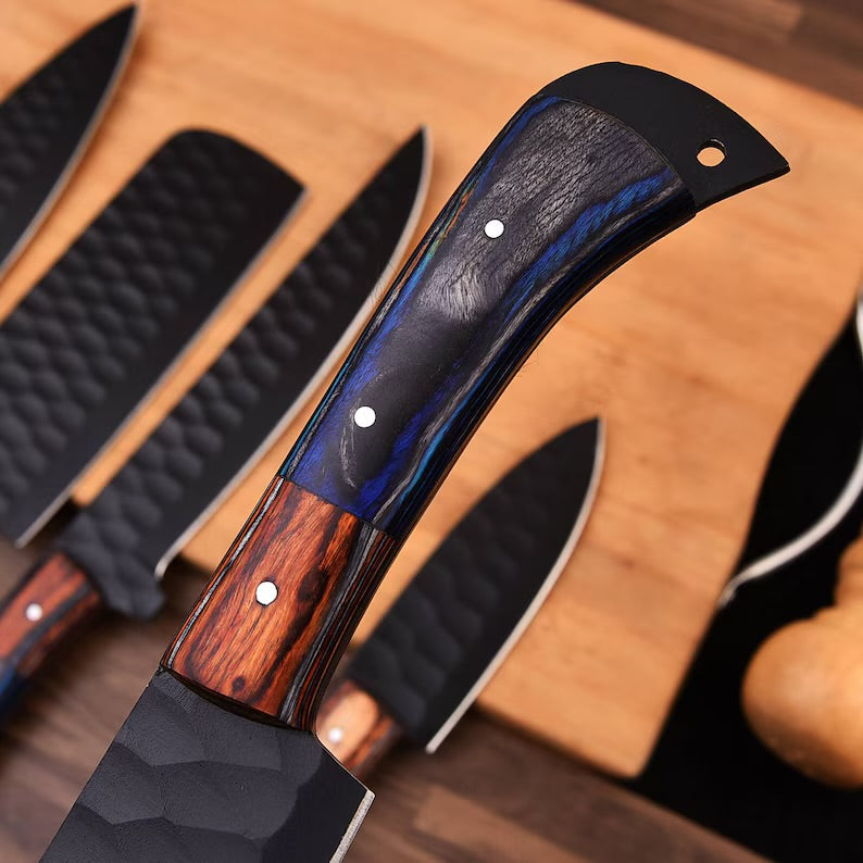 Hand Forged Damascus steel chef set of 5 knives Kitchen knife Gift for her Christmas gift Camping knife Gift for him Groomsmen gift