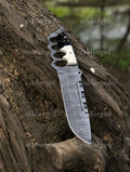 Black & White Edition Damascus Tactical Knuckle Camping Knife with Full Tang handle