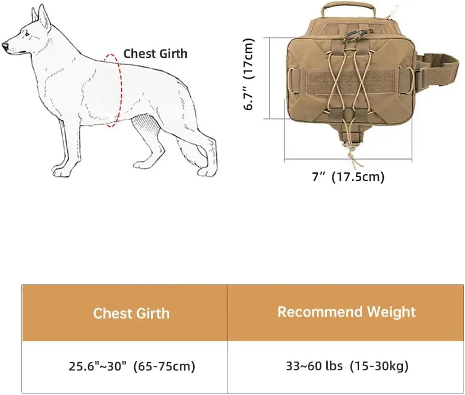 Dog Backpack Tactical Saddle Bag for Hiking & Camping