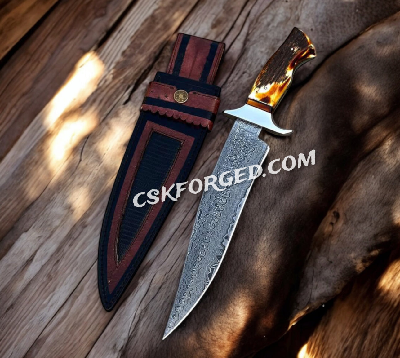 Handforged Damascus Steel 'Dragon Slayer' Knife – Stag Handle,Collector’s Edition