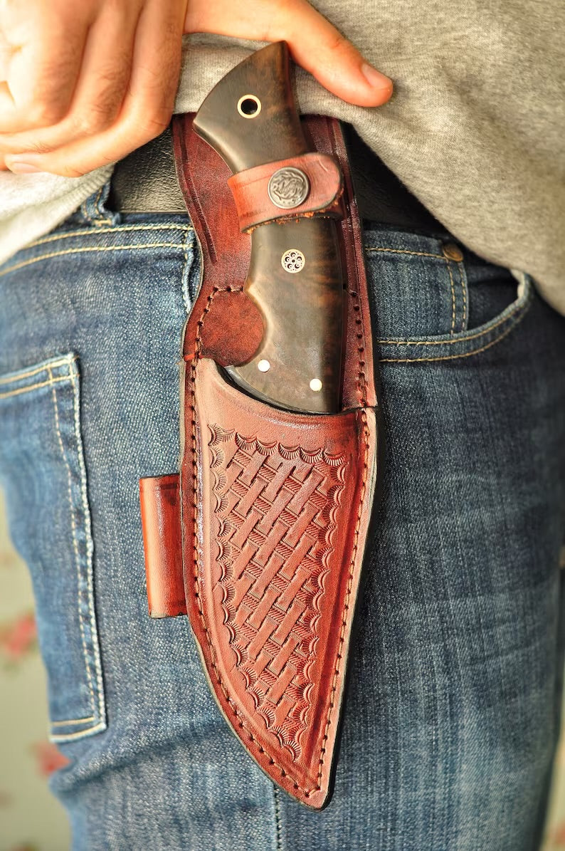 Hunting Knife 1075 Carbon Steel and Walnut Wood Handle - Blacksmith Made Camping Knife - Tactical Knife - Survival Knife with Sheath